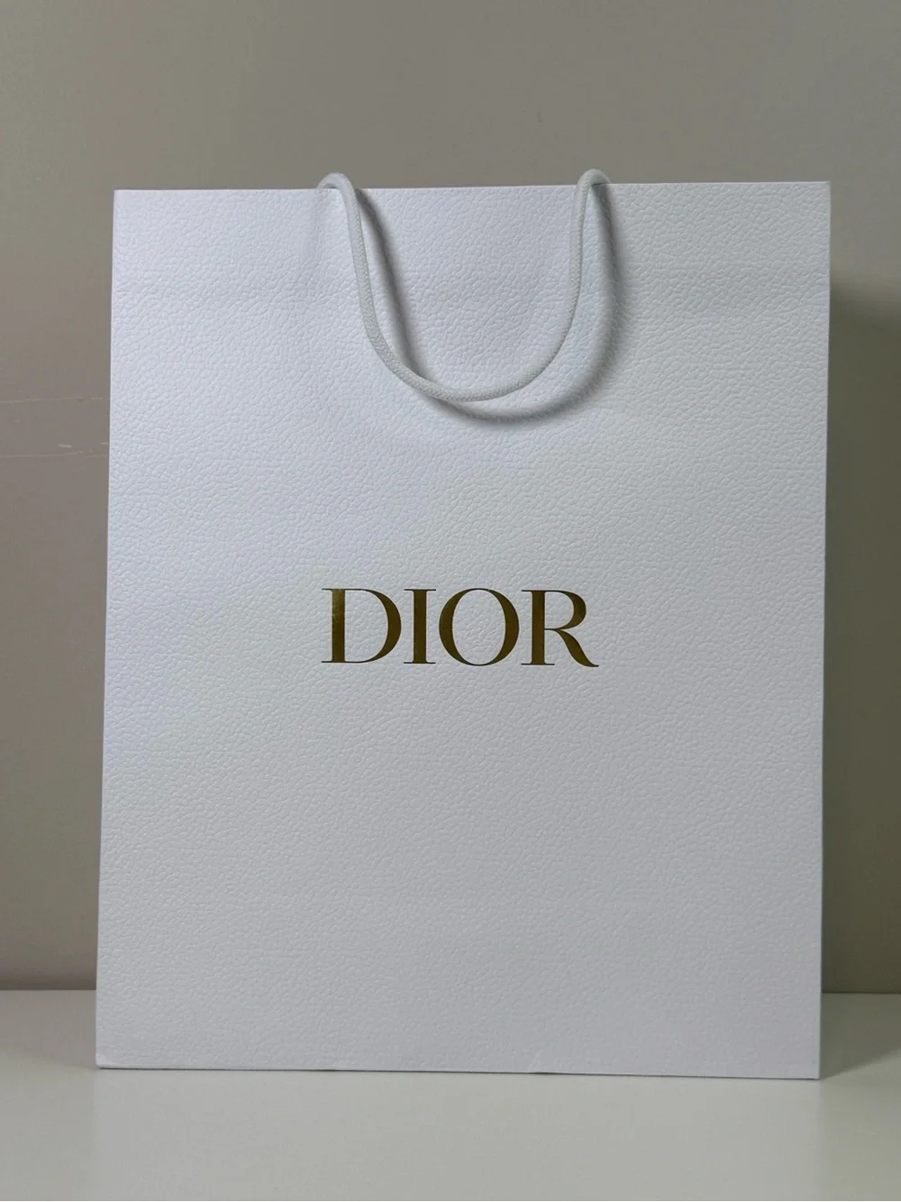 Dior White Textured Shopping Gift Bag Gold Logo Boutique Packaging